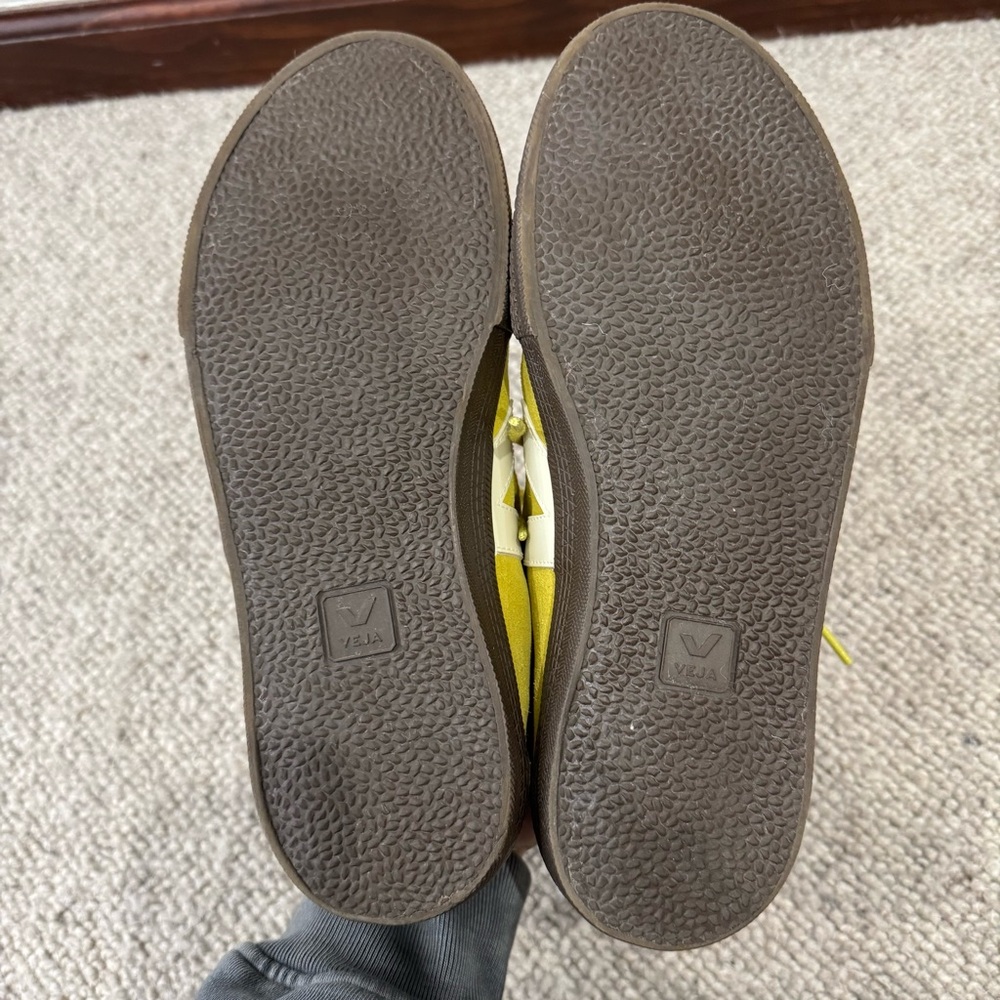 Veja Women’s Suede Sneakers in Chartreuse with White V - Picture 5 of 7